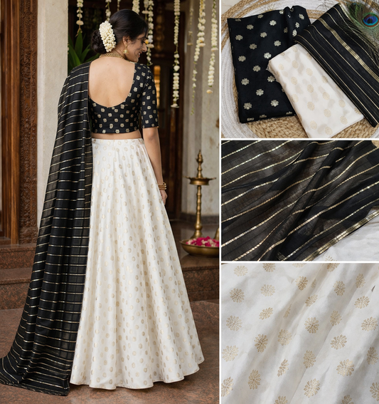 Elegant Black & Gold Embroidered Unstitched Dhawani Set
