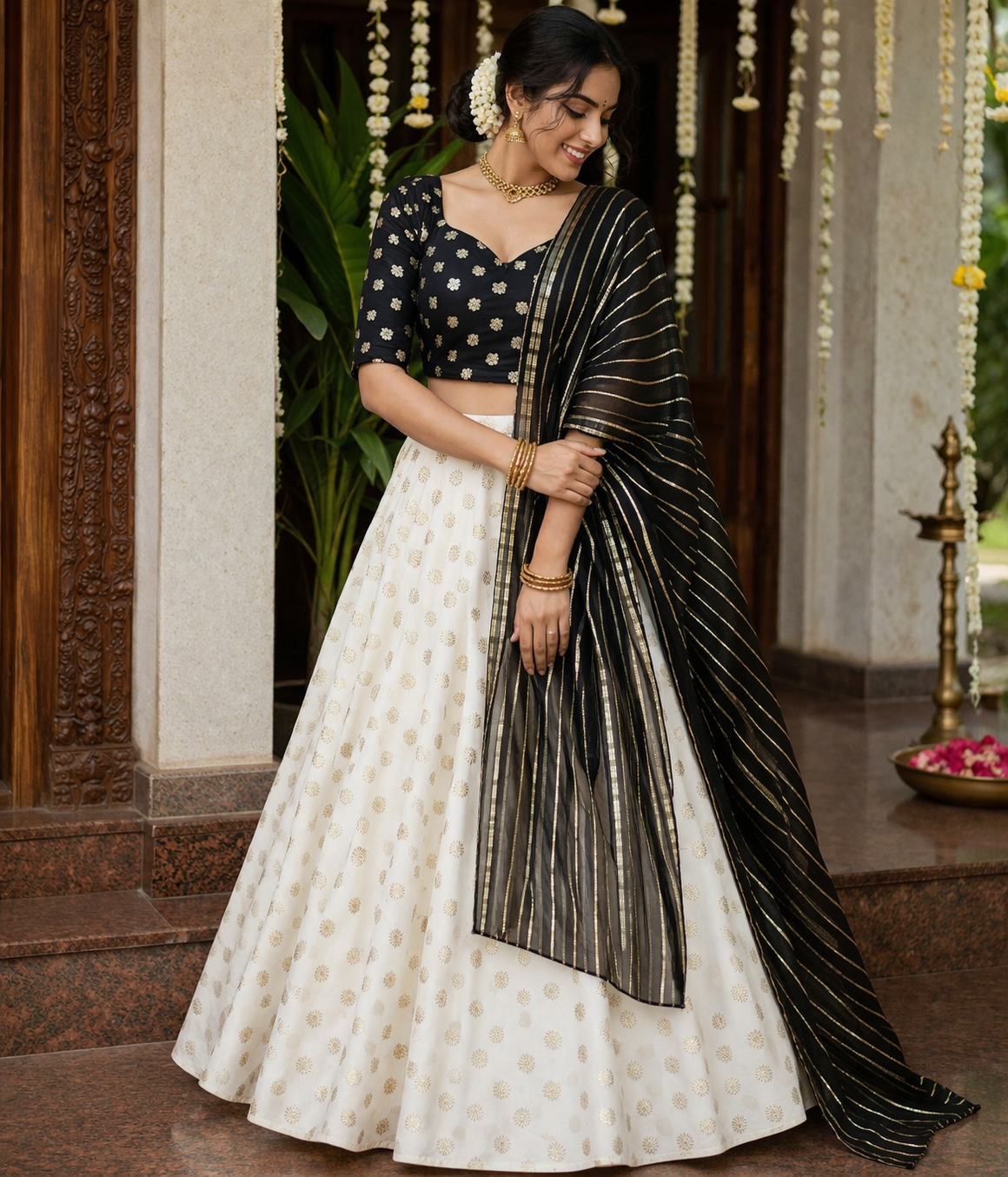 Elegant Black & Gold Embroidered Unstitched Dhawani Set