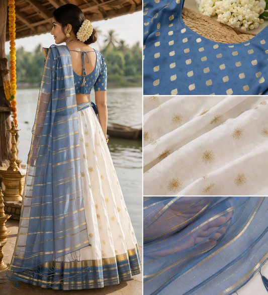 Elegant Blue & Gold Embroidered Dhawani Set