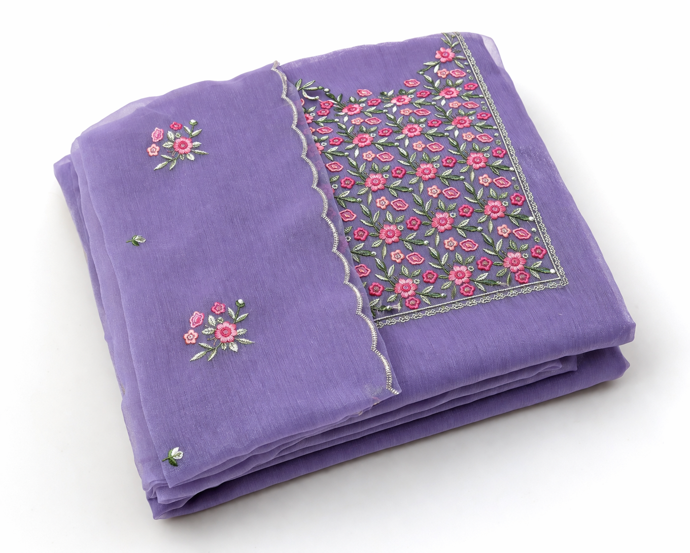 Lavender Purple Embroidered Cotton Dress Material Set with Dupatta | Unstitched Salwar Suit Fabric