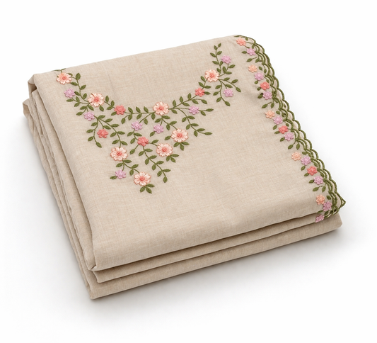 Beige Embroidered Cotton Dress Material Set with Dupatta | Elegant Unstitched Salwar Suit Fabric