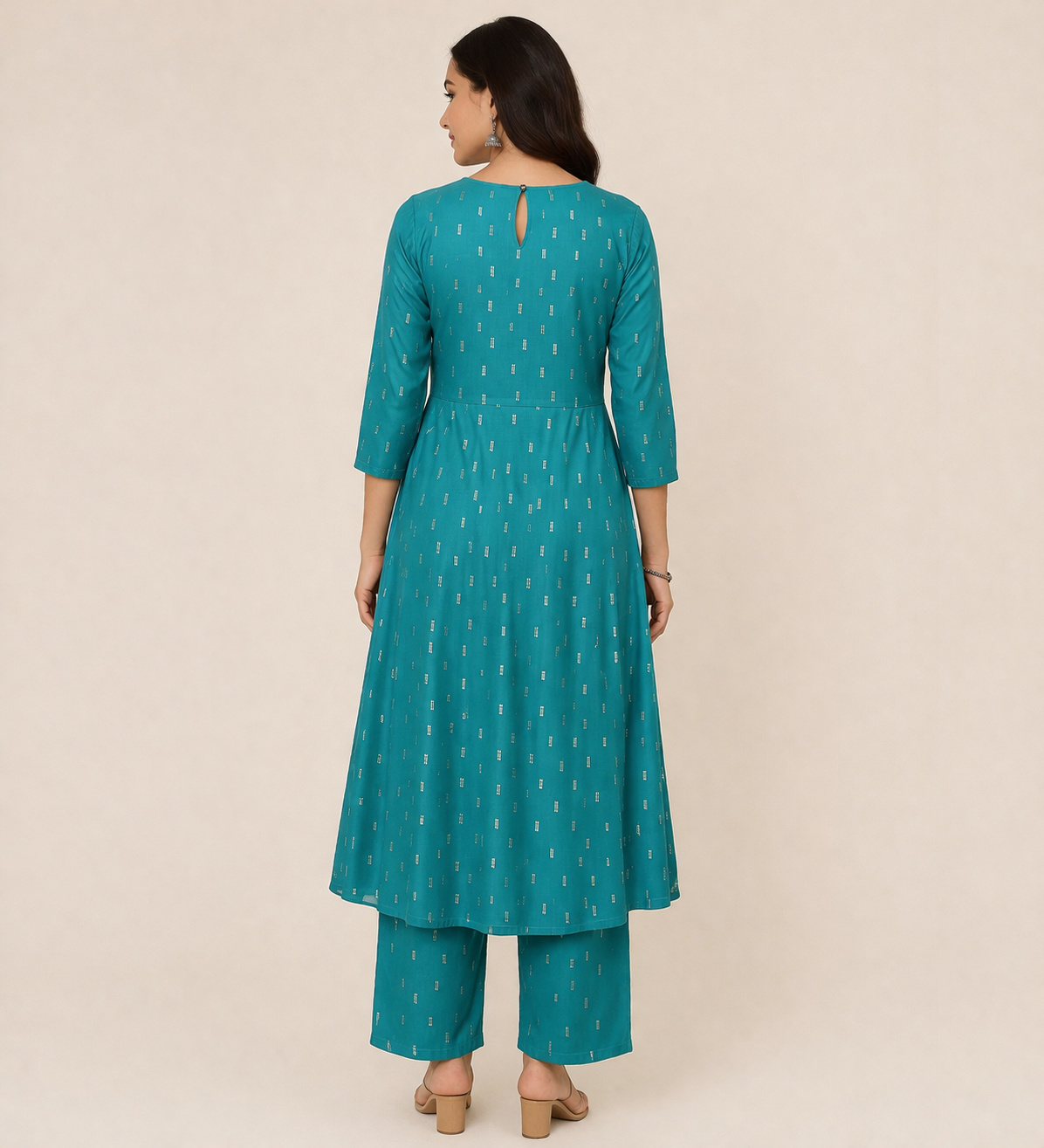 Teal Green Printed Kurta Pant Set | Elegant Fit Ethnic Wear for Women