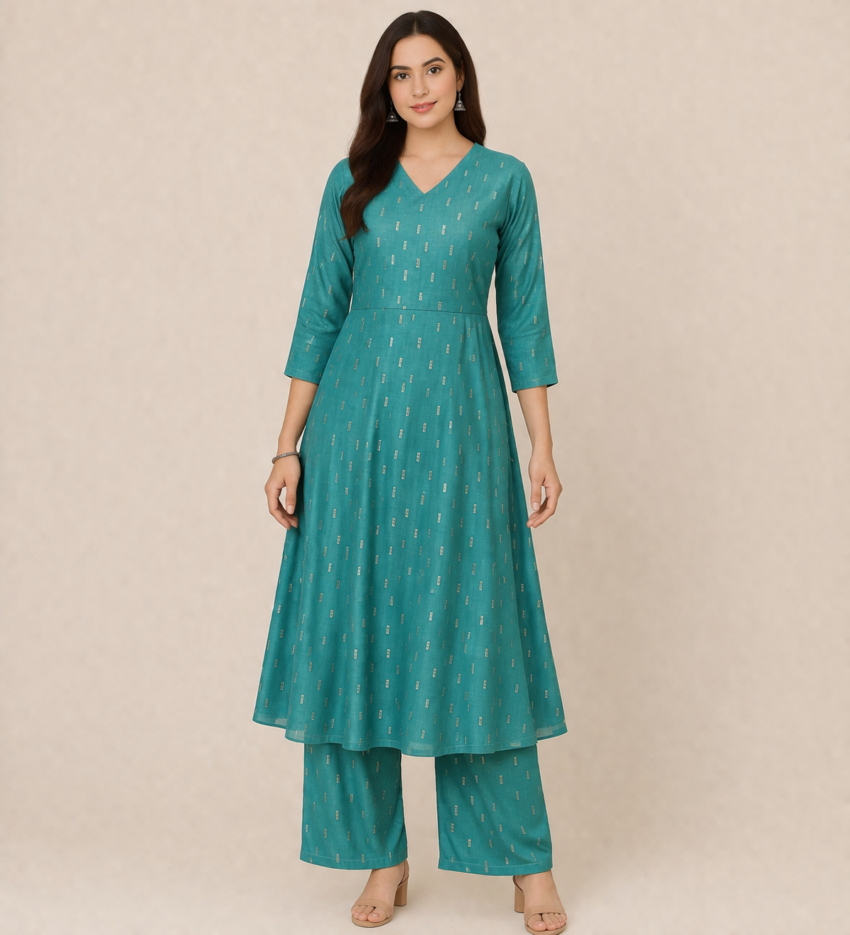 Teal Green Printed Kurta Pant Set | Elegant Fit Ethnic Wear for Women