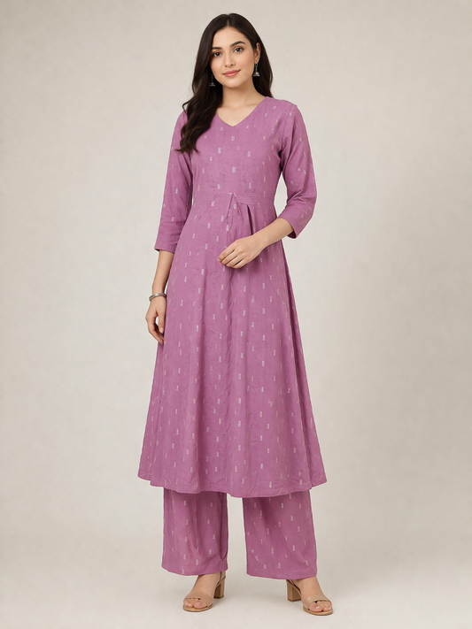 Dusty Mauve Printed Kurta Pant Set | Elegant A-Line Ethnic Wear for Women