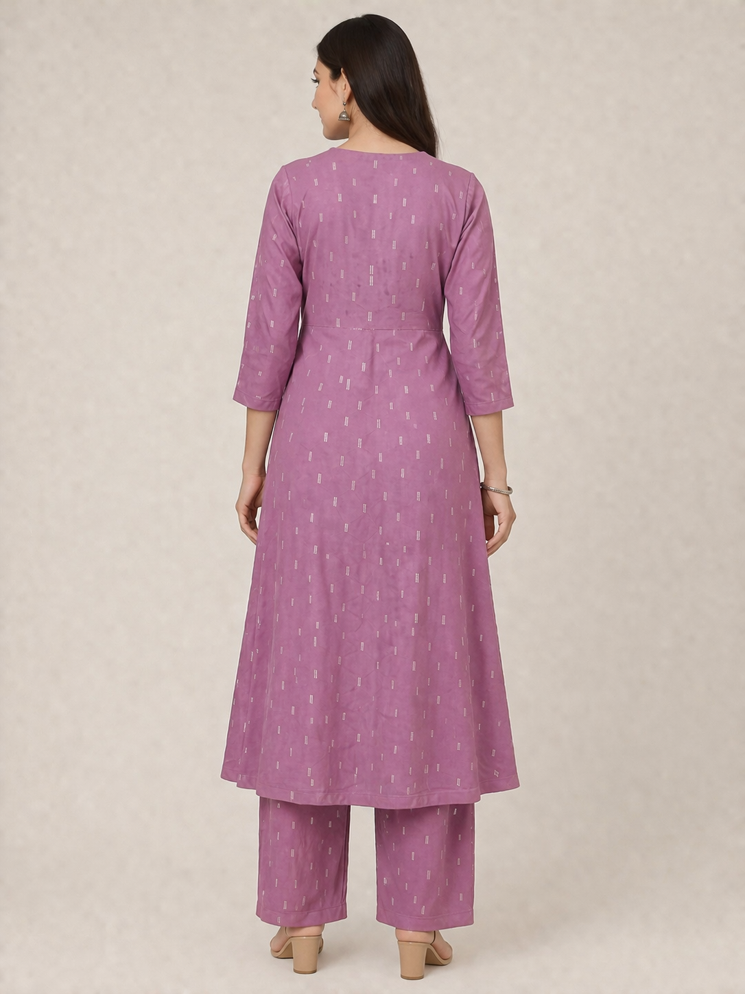 Dusty Mauve Printed Kurta Pant Set | Elegant A-Line Ethnic Wear for Women