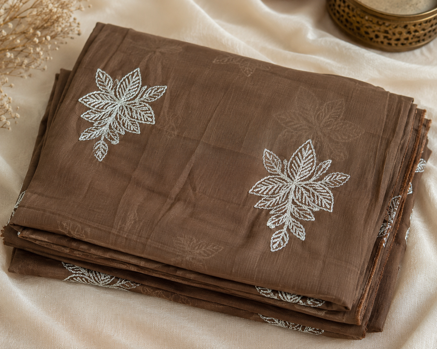 Muted brown semi Linen blend saree