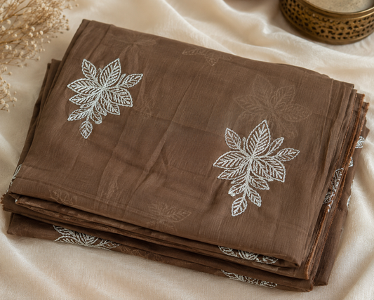 Muted brown semi Linen blend saree