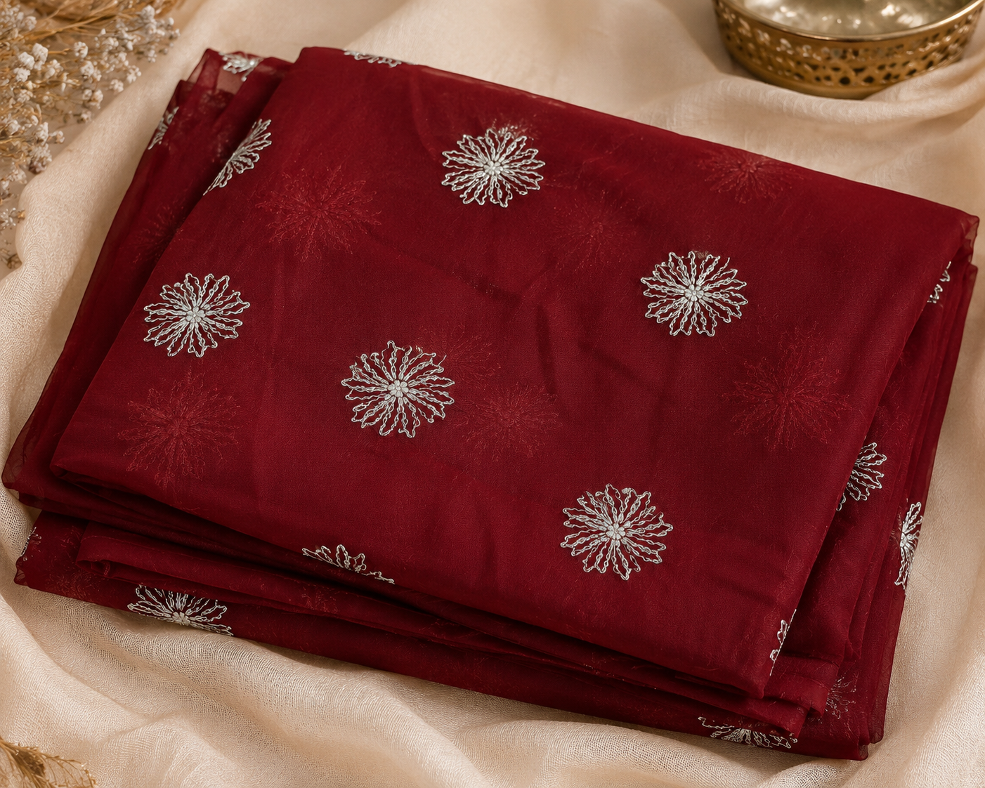 Muted maroon semi Linen blend saree