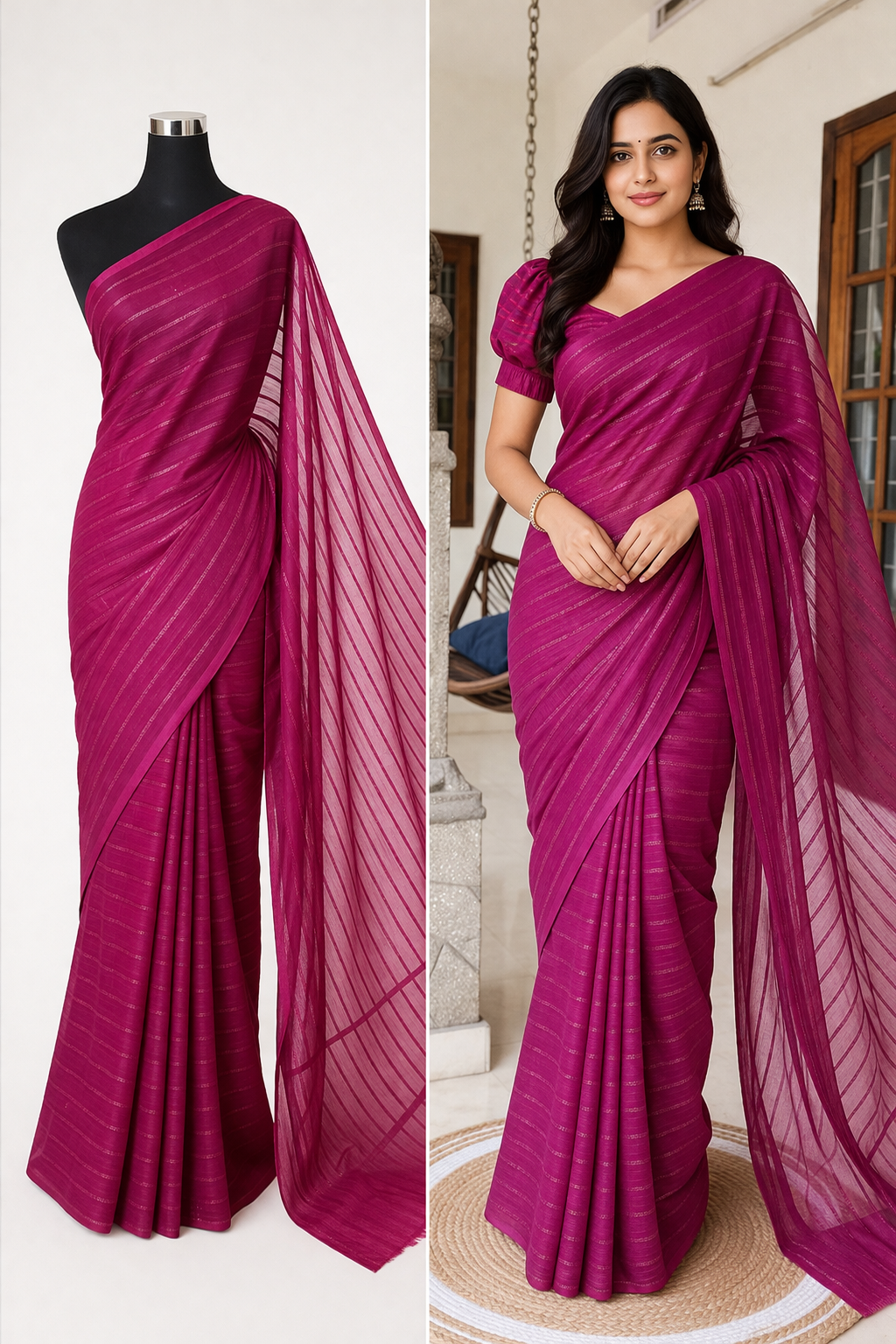 Purple Sheer Striped Saree with Subtle Zari Lines | Elegant Party & Festive Wear Saree