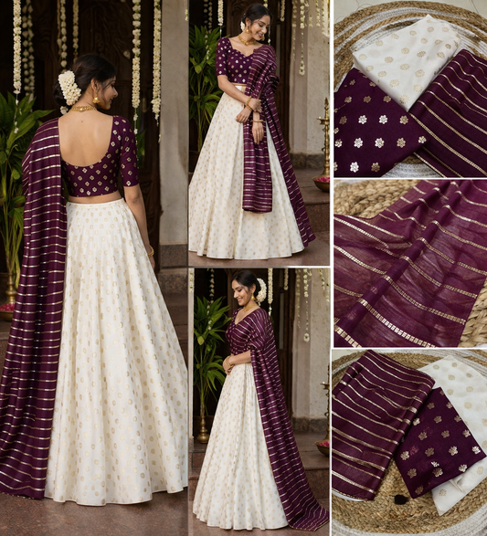 Elegant Wine color & Gold Embroidered Dhawani Set