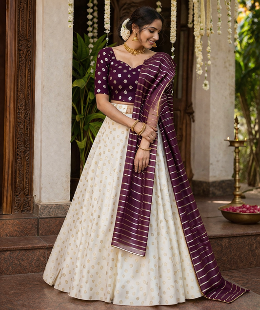 Elegant Wine color & Gold Embroidered Dhawani Set