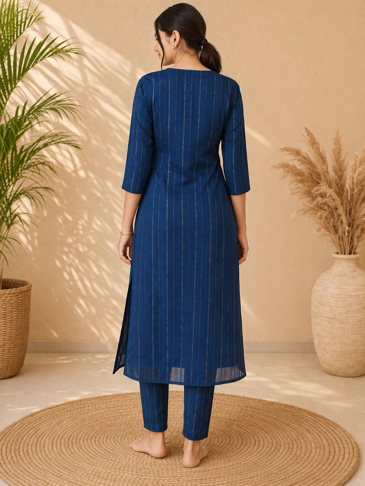Blue Metallic Striped Kurta
