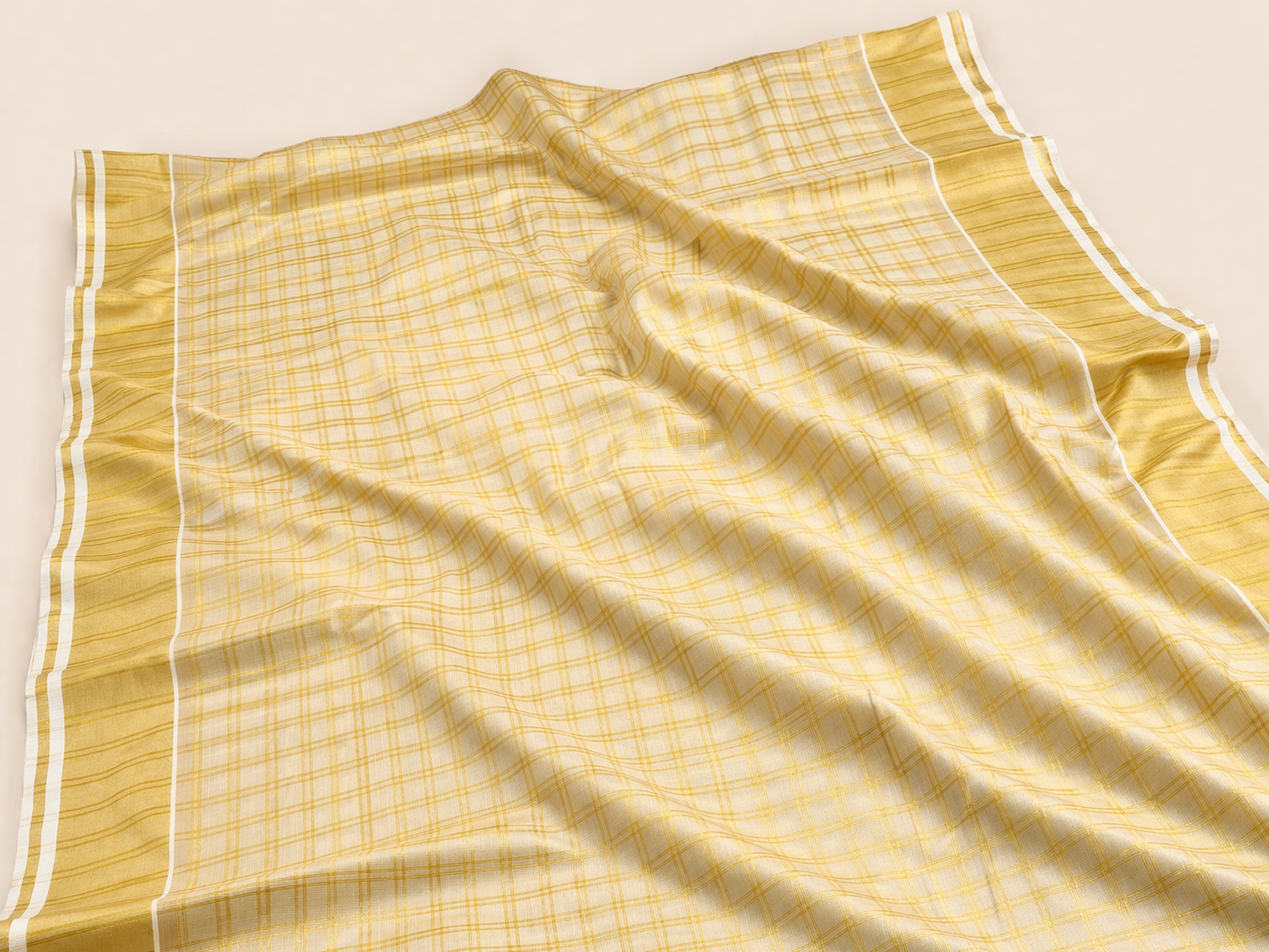 Kerala Kasavu Off-White Cotton Saree with Gold Border | Traditional Kerala Saree